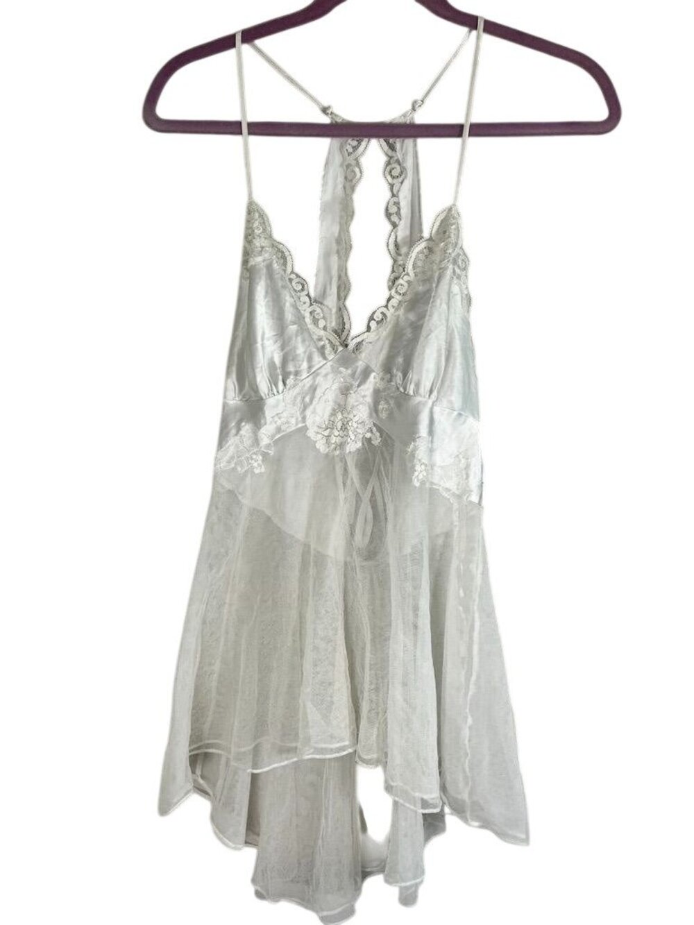 Victorias Secret Satin Floral Babydoll‎ Top XS Sequin Boho Indie Bride Festival